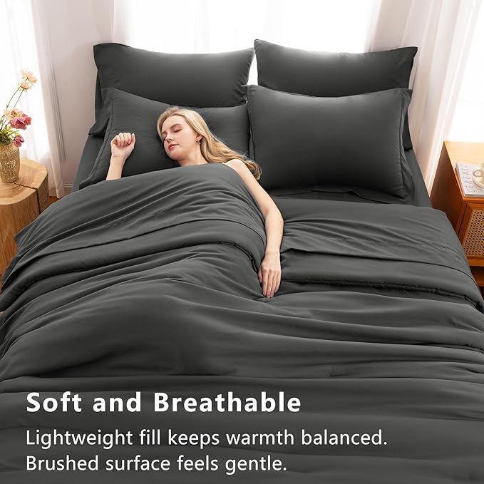 CozyLux Oversized Queen Comforter Set Dark Grey, 7 Pieces Bed in a Bag - Image 5
