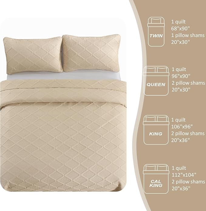 Yiran Camel Quilt Set King Size, 3 Piece Reversible Bedspreads Bedding Set - Image 8