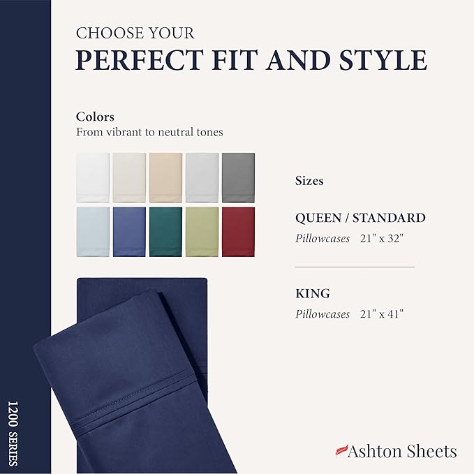 100% Egyptian Cotton Pillow Cases Standard/Queen Size Set of 2 - Image 7