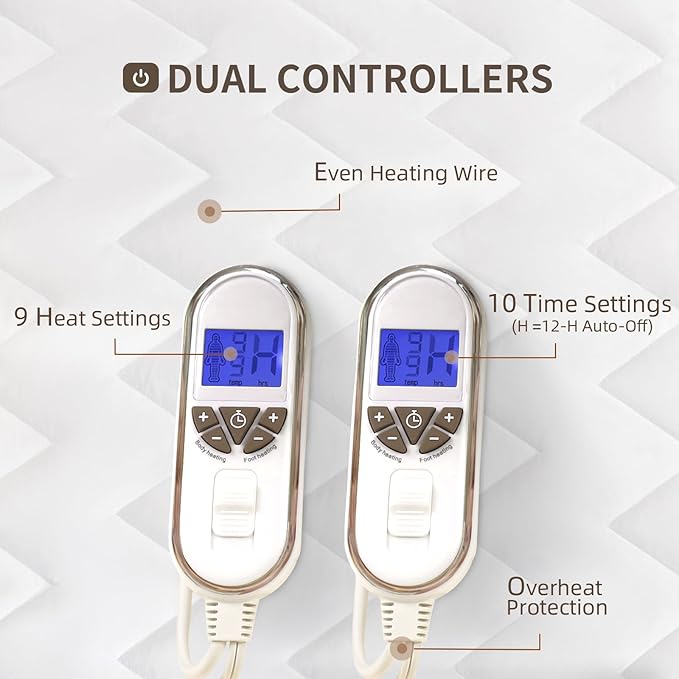 Bwarm Premium Multi-Zone Electric Heated Mattress Pad King Size, Dual - Image 4