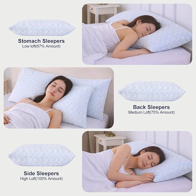 Memory Foam Pillows 2 Pack：Adjustable Loft Bed Pillows Queen Size Set of 2 - Image 3