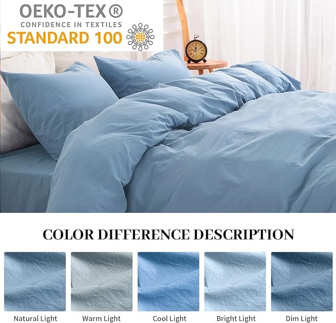 NEXHOME PRO Duvet Cover Set Kids Twin Size Linen Look Textured Organic Natural - Image 4