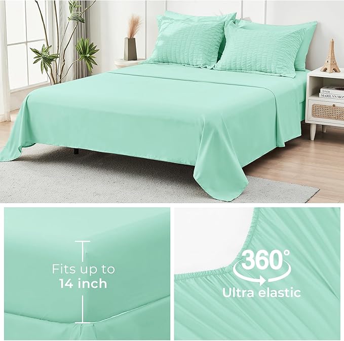 HYMOKEGE Mint Green Twin Comforter Set Seersucker 5 Pieces, All Season Luxury - Image 7