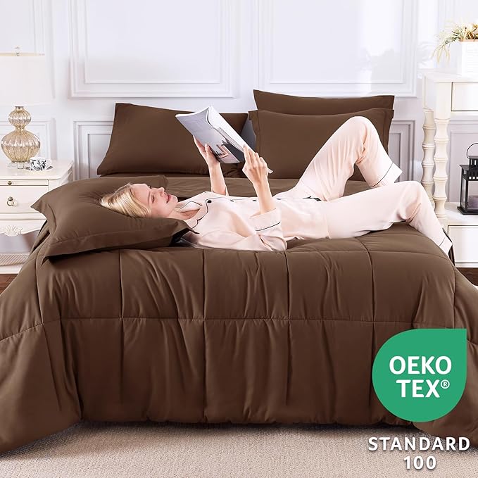 CozyLux Queen Comforter Set Brown - Image 3