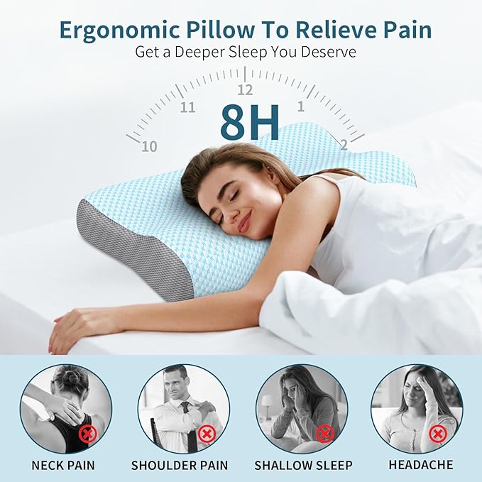 Cervical Neck Pillow for Pain Relief, Contour Memory Foam Pillows for Sleeping - Image 2