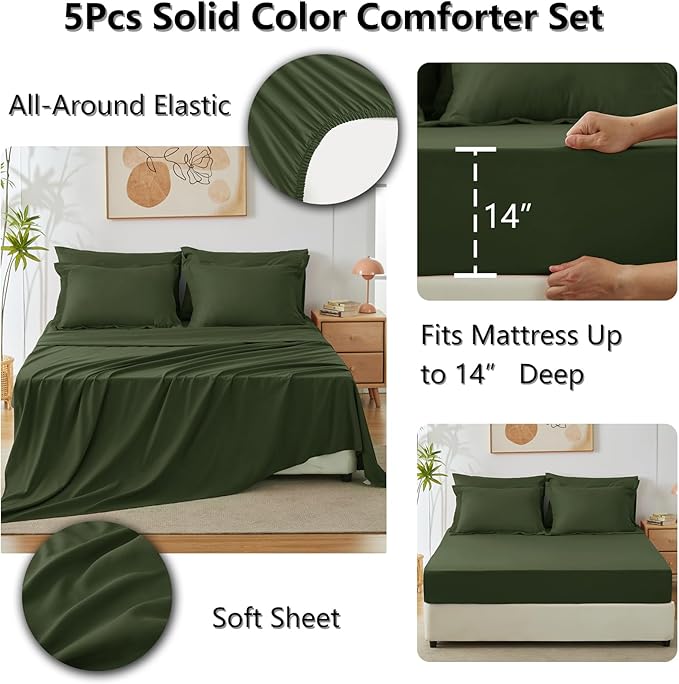 CozyLux Twin XL Comforter Set Olive Green, 5 Pieces Bed in a Bag Twin Extra - Image 7