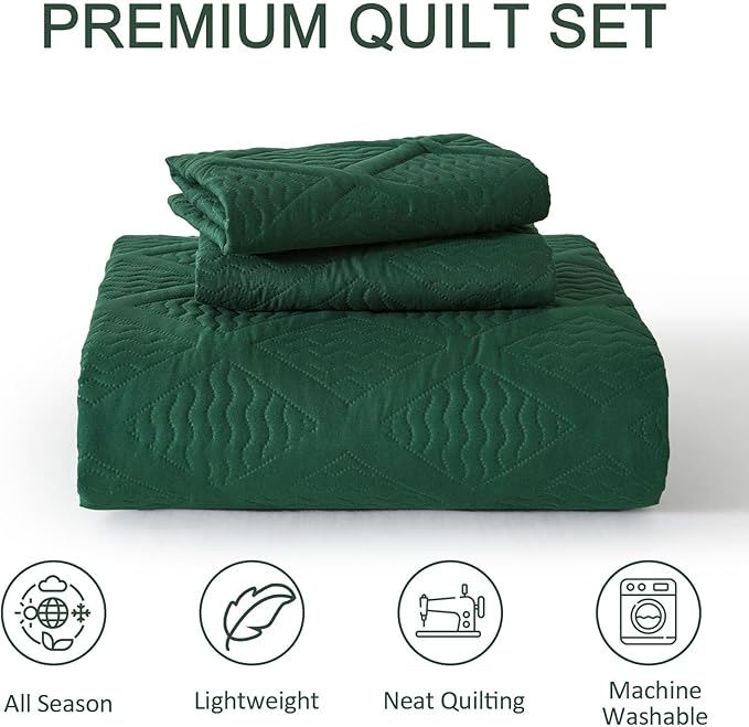 Yiran California King Quilt Set, Emerald Green Oversized Bedspread Bedding Set - Image 8