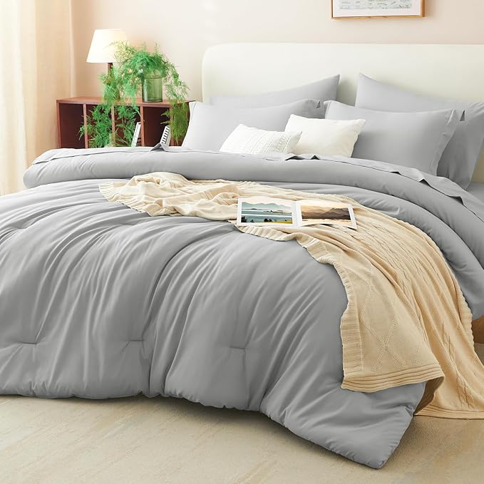 CozyLux Full Size Comforter Sets Light Grey, 7 Pieces Bed in a Bag Full by CozyLux