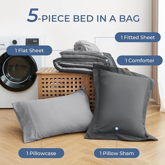 Sasttie Twin XL Comforter Set, 5 Pieces Twin XL Bed in a Bag, Complete Bedding - Image 6
