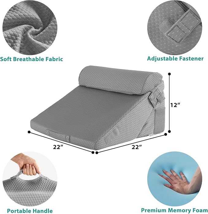 Bedluxe 3Pcs Orthopedic Bed Wedge Pillow Set, Foam Wedge Pillow Post Surgery - Image 5