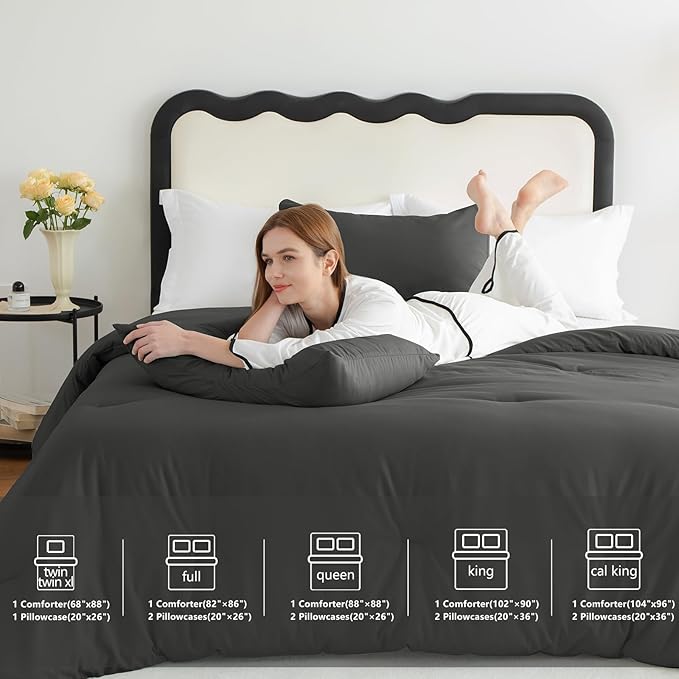 CozyLux Oversized King Comforter Set Dark Grey, 3 Pieces 120x98 Solid - Image 7