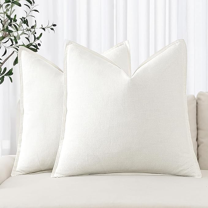 MIULEE Decorative Linen Euro Sham Pillow Covers 28x28 Inch Cream White Boho by MIULEE