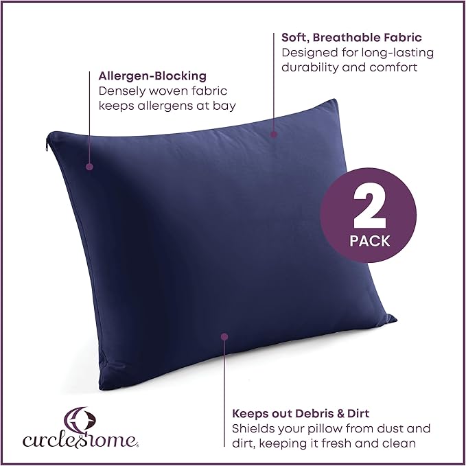 CirclesHome Pillow Protectors 2 Pack Queen Zippered - Image 2