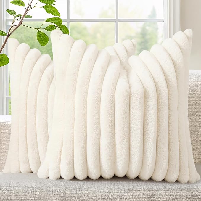 decorUhome Summer Cozy Faux Fur Throw Pillow Covers 26x26 Set of 2 Decorative by decorUhome
