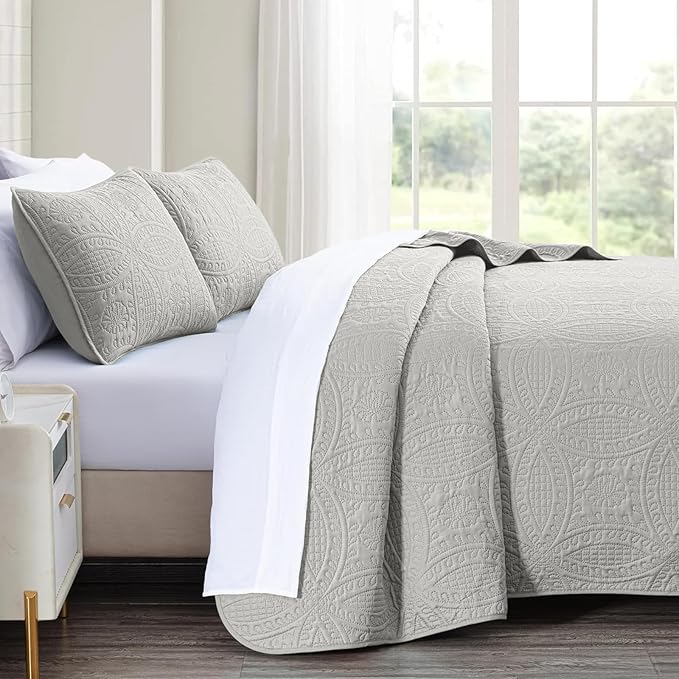 akkialla Quilts Queen Size, Light Grey Ultrasonic Full/Queen Quilt Set - Image 4