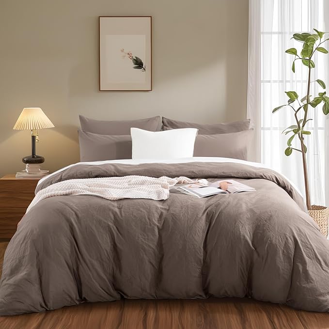 NEXHOME PRO 100% Washed Cotton Duvet Cover Full Size, Ogranic Natural Linen - Image 2