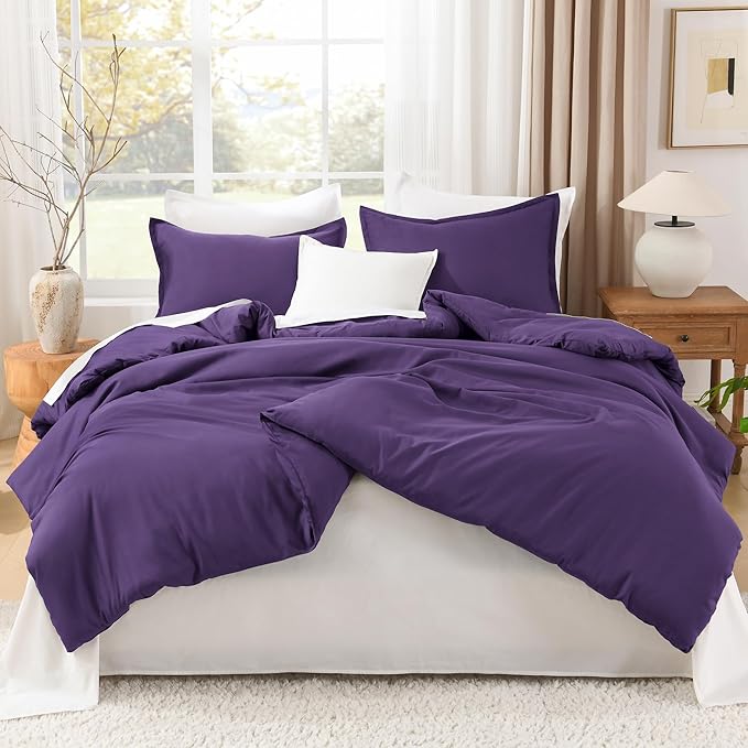 Litanika Dark Violet Purple Comforter Set King Size, 3 Pieces Lightweight Solid - Image 3