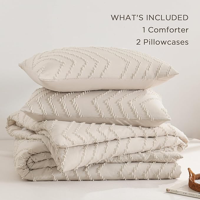Andency California King Comforter Set Beige, Boho Cal King Cream Soft Warm - Image 7