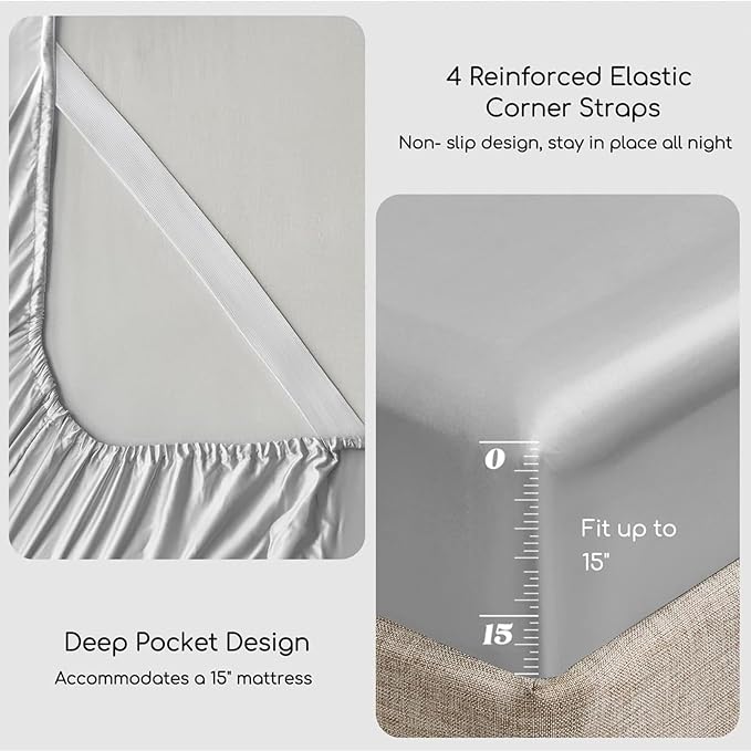 MR&HM Satin Bed Sheets, Twin XL Size Sheets Set - Image 4