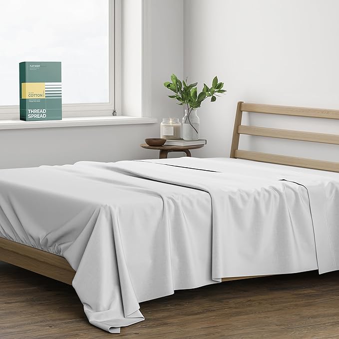 THREAD SPREAD 100% Organic Cotton Percale Flat Sheet Twin Size by THREADSPREAD