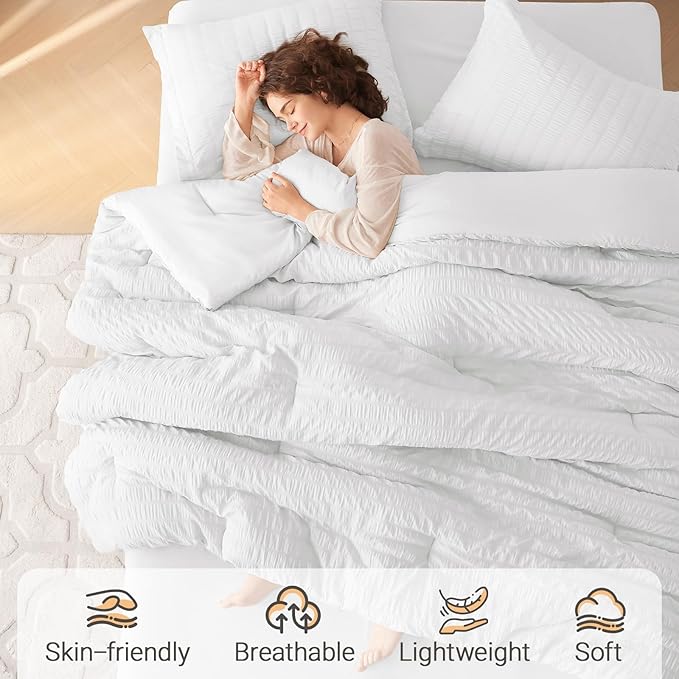 MUXHOMO 7 Pieces California King Comforter Set, Seersucker Bed in a Bag Cal - Image 2