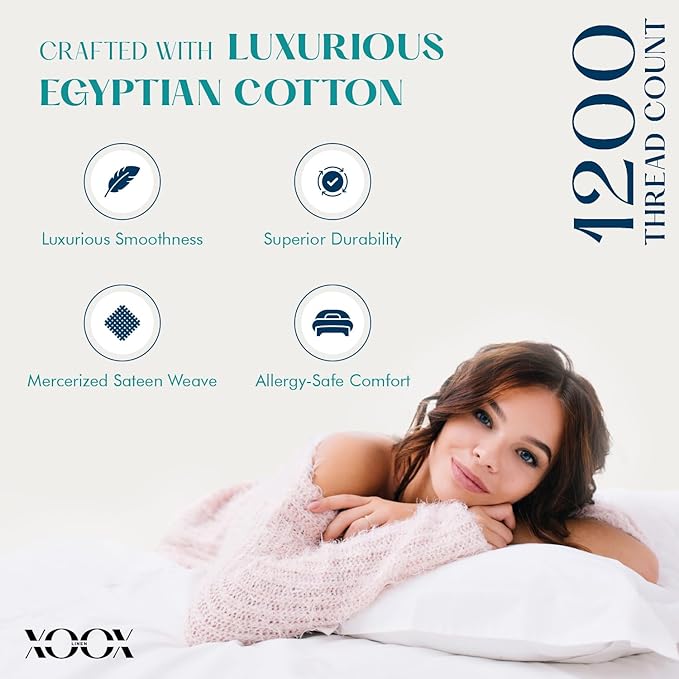 XOOX Linen 100% Egyptian Cotton King Pillow Cases Set of 4 - Image 2