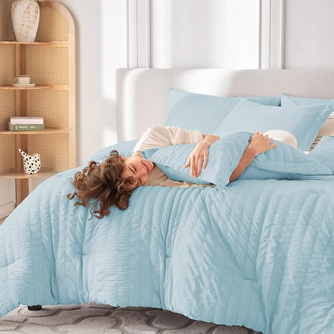 MUXHOMO 5 Pieces Twin XL Comforter Set, Seersucker Bed in a Bag Twin XL Size - Image 7