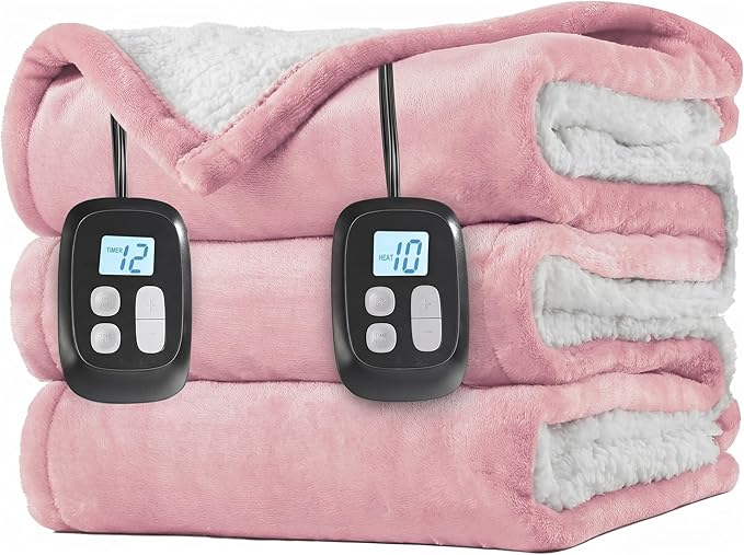 LaffyLo Electric Heated Blanket Queen Size 84 x 90, Dual Control, Fast Heating by LAFFYLO