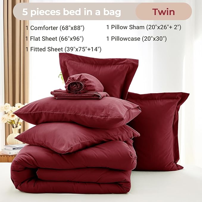 MUXHOMO 5 Pieces Twin Comforter Set, Soft Bed in a Bag Twin Size, All Season - Image 5