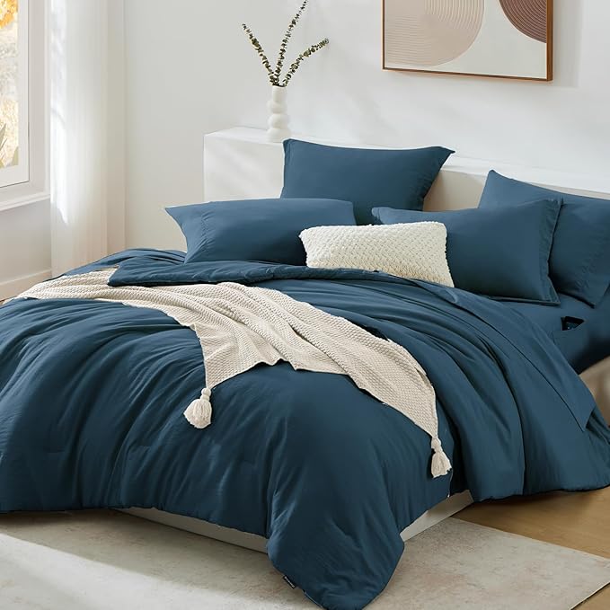 WRENSONGE Full Size Comforter Sets, 7 Pieces Serenity Blue Bed in a Bag - Image 2