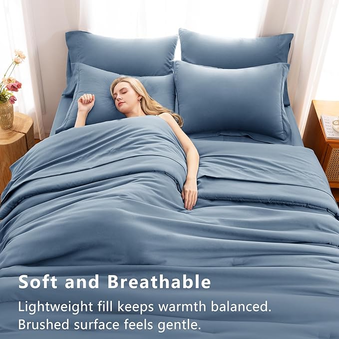 CozyLux Full Size Comforter Sets Grayish Blue, 7 Pieces Bed in a Bag Full - Image 5