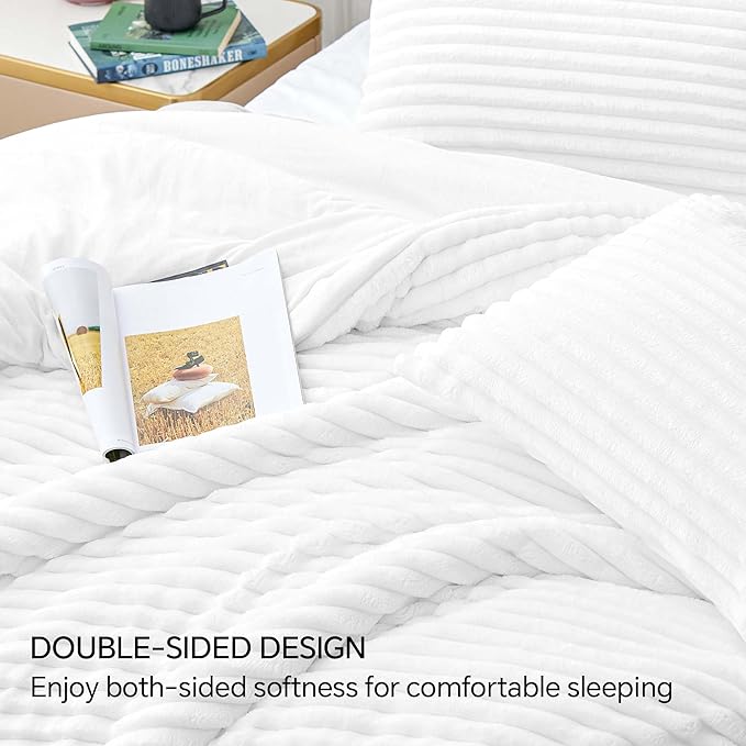 BEDELITE Fleece King Comforter Set -Super Soft & Warm Fluffy Bright White - Image 5