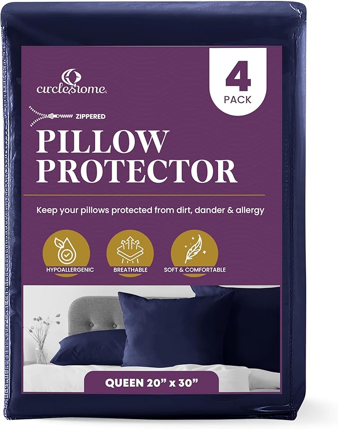 CirclesHome Pillow Protectors 4 Pack Queen Zippered by CirclesHome