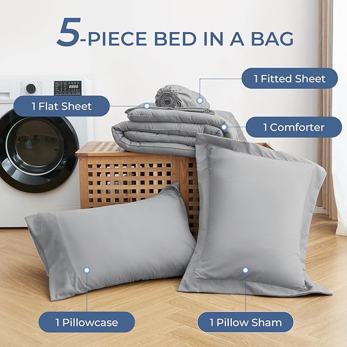 Sasttie Twin Comforter Set, 5 Pieces Bed in a Bag Twin, Complete Bedding Set - Image 6