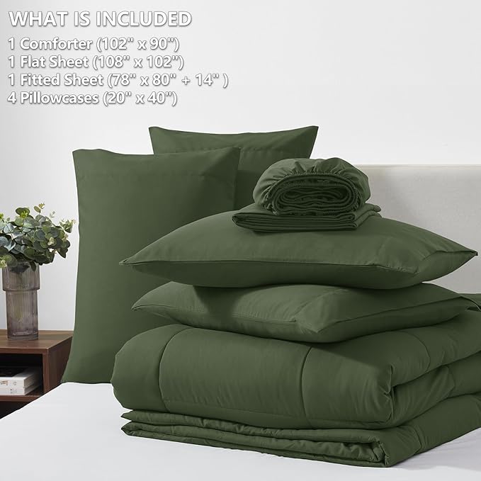 CozyLux King Size Comforter Set Olive Green, 7 Pieces Bed in a Bag, All Season - Image 6