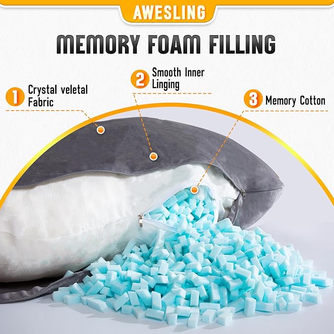 AS AWESLING Shredded Memory Foam Body Pillow, Pregnancy Pillows - Image 4