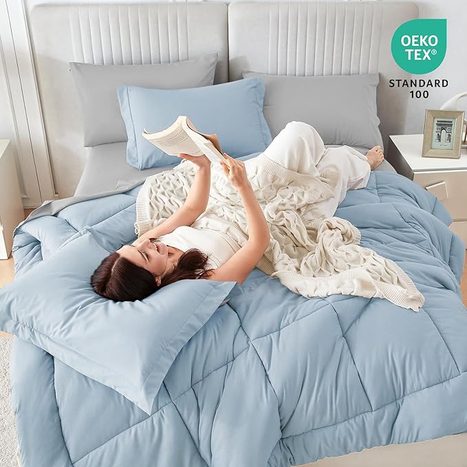 Sasttie Twin Comforter Set, 5 Pieces Reversible Bed in a Bag Twin, Complete - Image 6