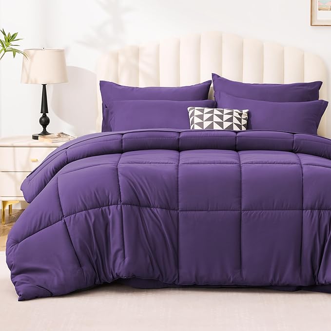 Love's cabin California King Comforter Set Dark Purple, 7 Pieces California by Lovescabin