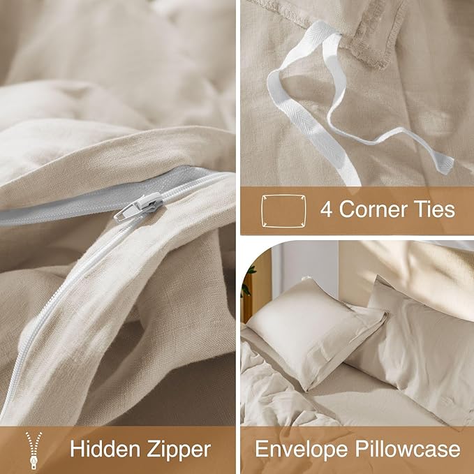 SONORO KATE 100% French Linen Duvet Cover King Size, Soft Breathable - Image 8