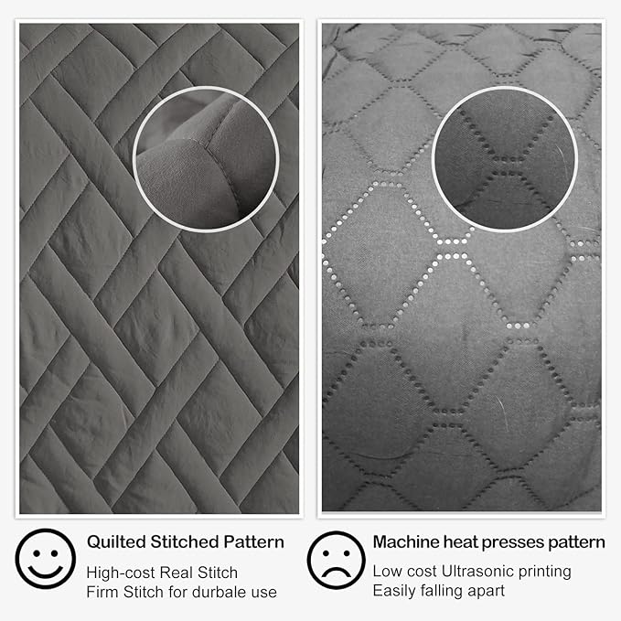 HORIMOTE HOME Quilt Set King Size Grey, Classic Geometric Diamond Stitched - Image 6
