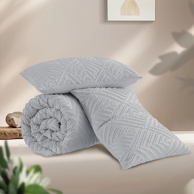 Andency Light Grey Oversized King Comforter 128''x120'', 3 Pieces Gray Soft - Image 3