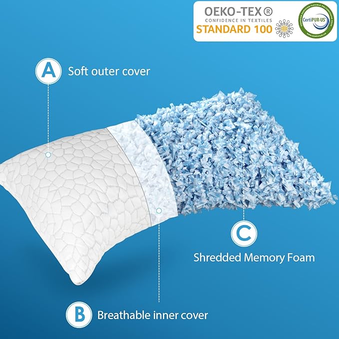 Cooling Pillow Queen Size Set of 2, Adjustable Bed Pillows - Image 4
