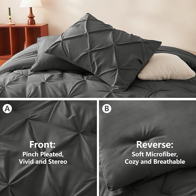 CozyLux Full Size Comforter Sets Dark Grey, 7 Pieces Bed in A Bag Dark Gray - Image 3