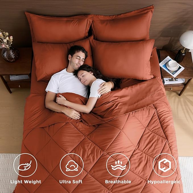 HEVUMYI Burnt Orange Queen Comforter Set - Image 2
