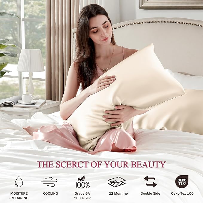 100% Silk Pillow Cases 2 Pack King Size Mulberry Silk Pillowcase Set of 2 - Image 5
