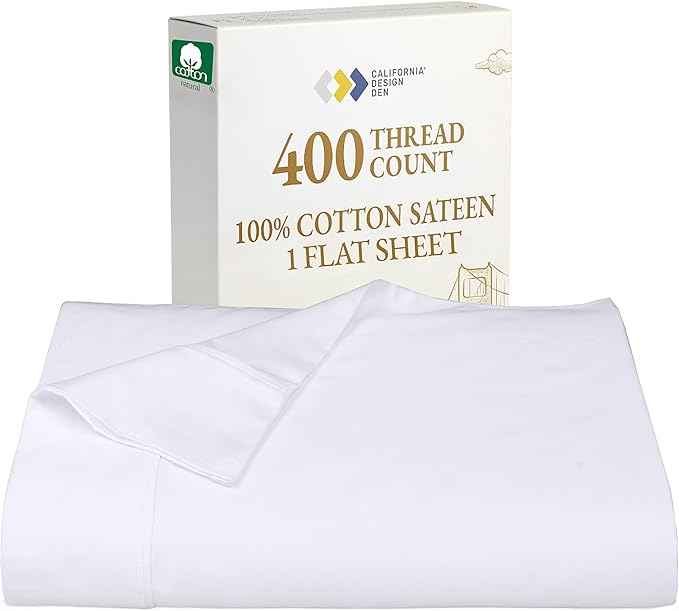 California Design Den Twin Flat Sheet Only, Soft 400 Thread Count 100% Cotton by CaliforniaDesignDen