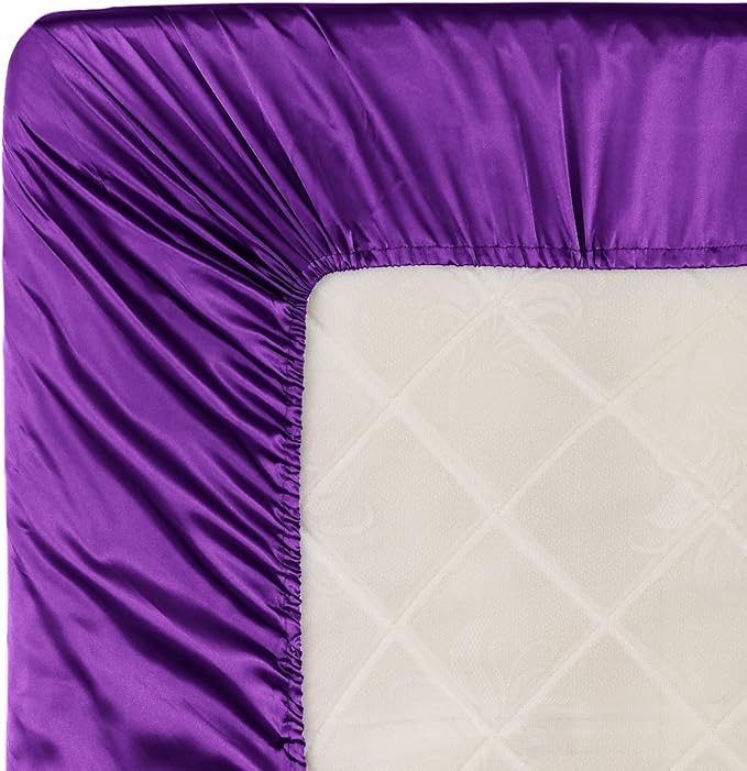 Homiest Purple Satin Fitted Sheet Queen Size, Deep Pocket, Luxury & Ultra Soft - Image 6