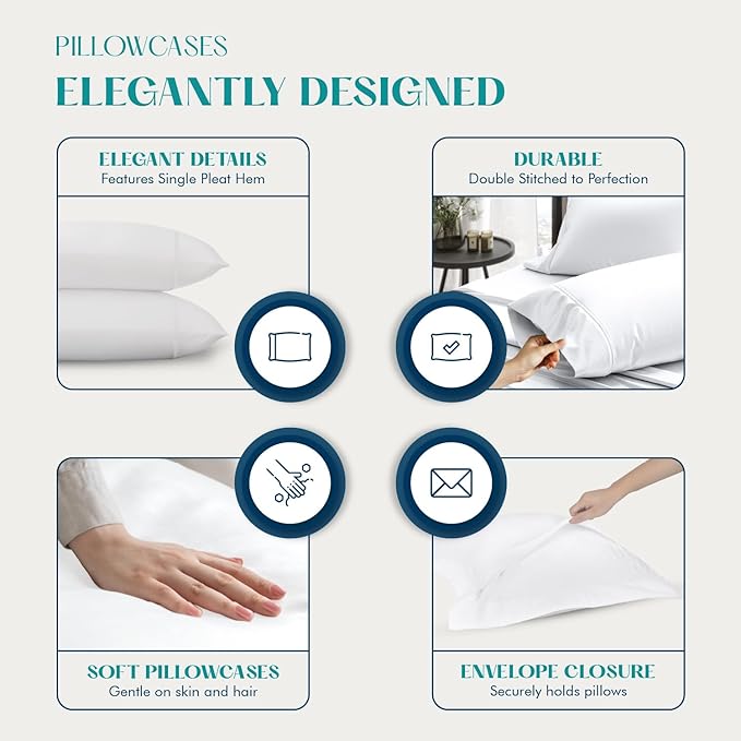 XOOX Linen 100% Egyptian Cotton King Pillow Cases Set of 4 - Image 4