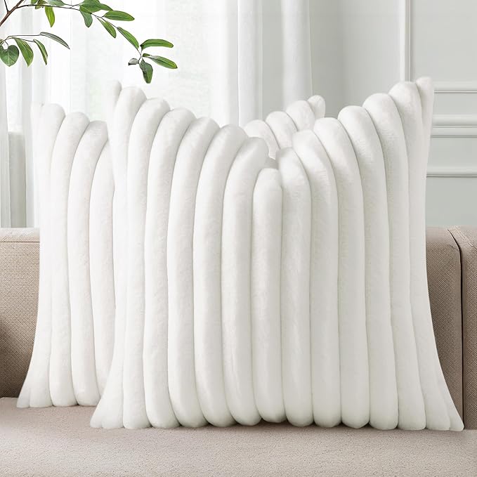 Pallene Faux Fur Plush Throw Pillow Covers 24x24 Set of 2, Luxury Soft Fluffy by PALLENE