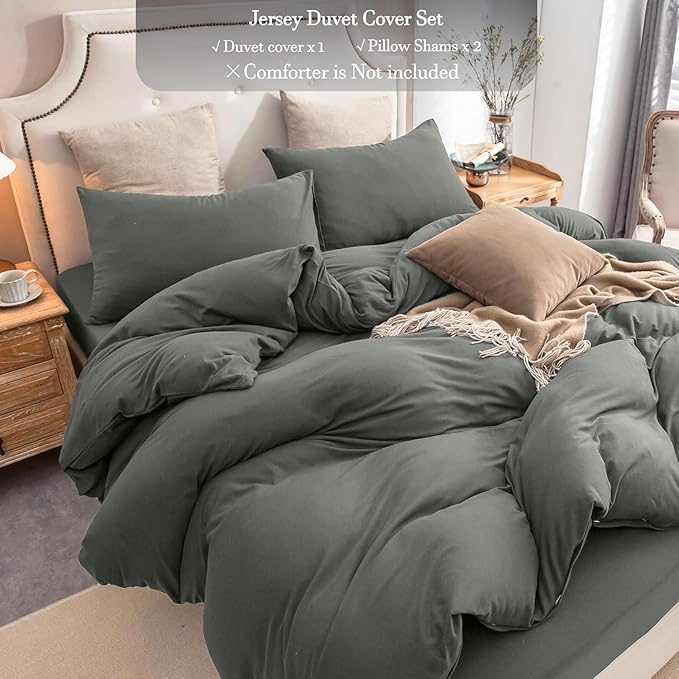 PURE ERA Jersey Knit Duvet Cover Set 100% T-Shirt Cotton Super Soft Comfy 3pc - Image 4